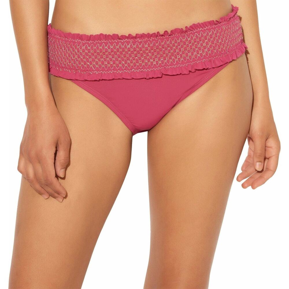 Bleu Rod Beattie Pink Gold Smocked Hipster Bikini Bottom